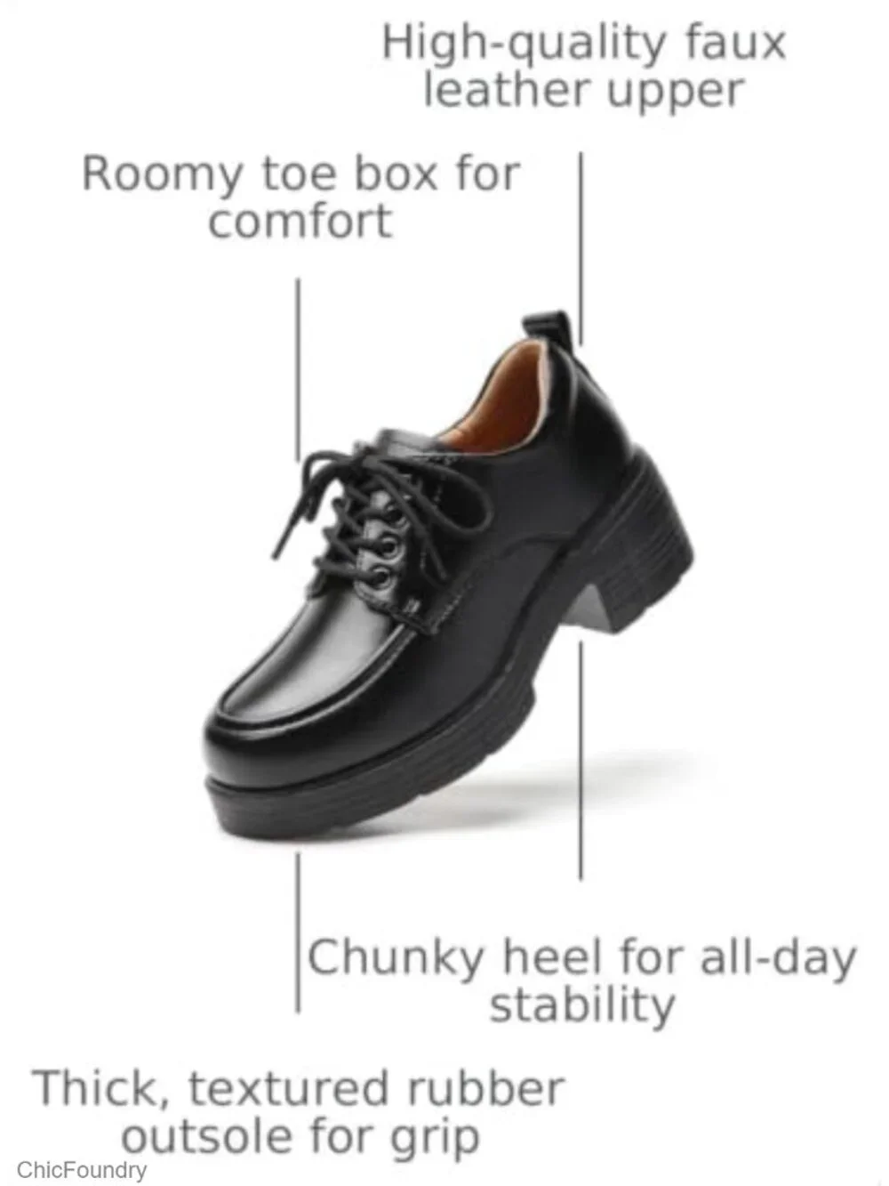 Women's Chunky Platform Oxford Shoes Faux Leather Lace-Up Comfort